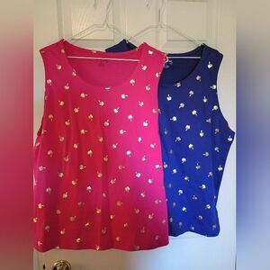 2 Coral Bay Pink and Blue Tank Tops with Gold Palm Trees XL NWOT Never Worn